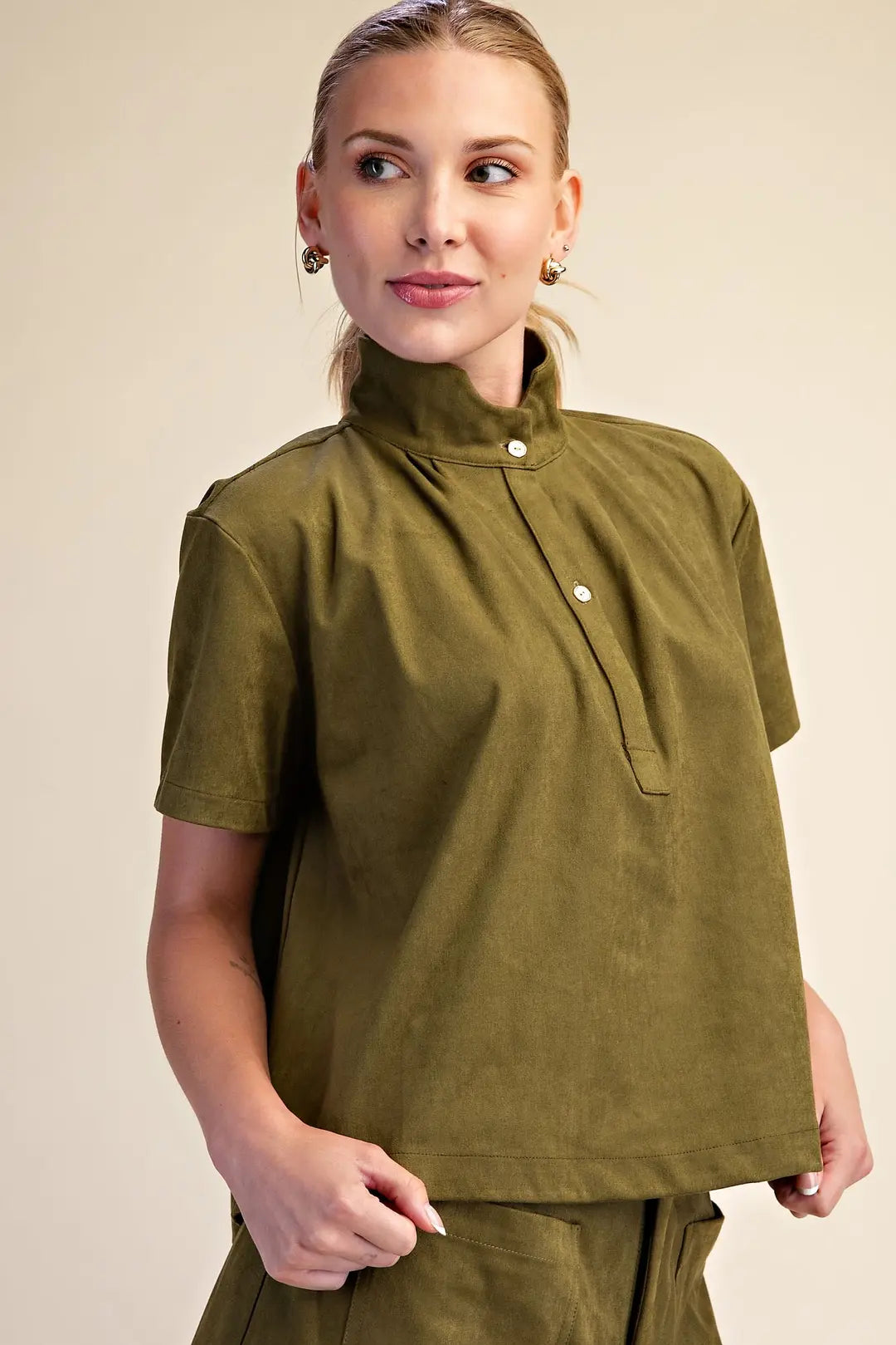 Stand Collar Short Sleeve Shirt