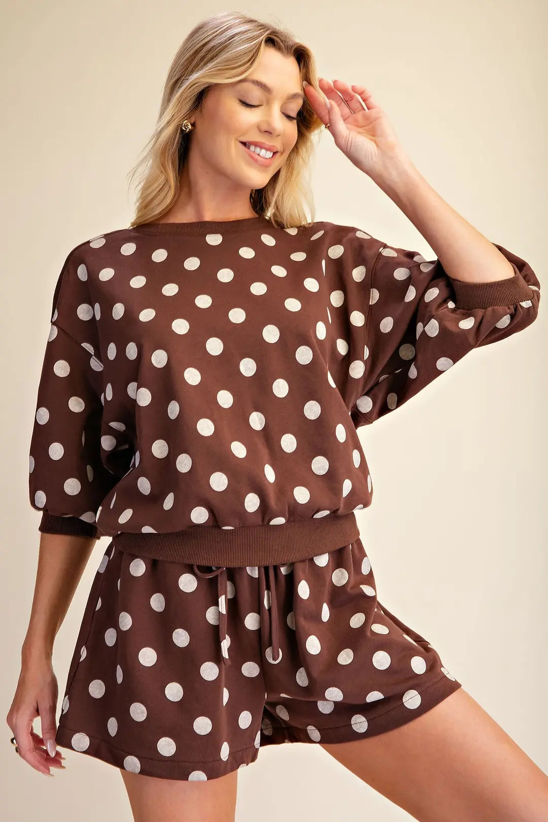 Bubble Sleeve Polka Dot Set