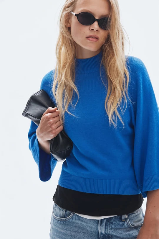 Mock Neck Wide Sleeve Sweater