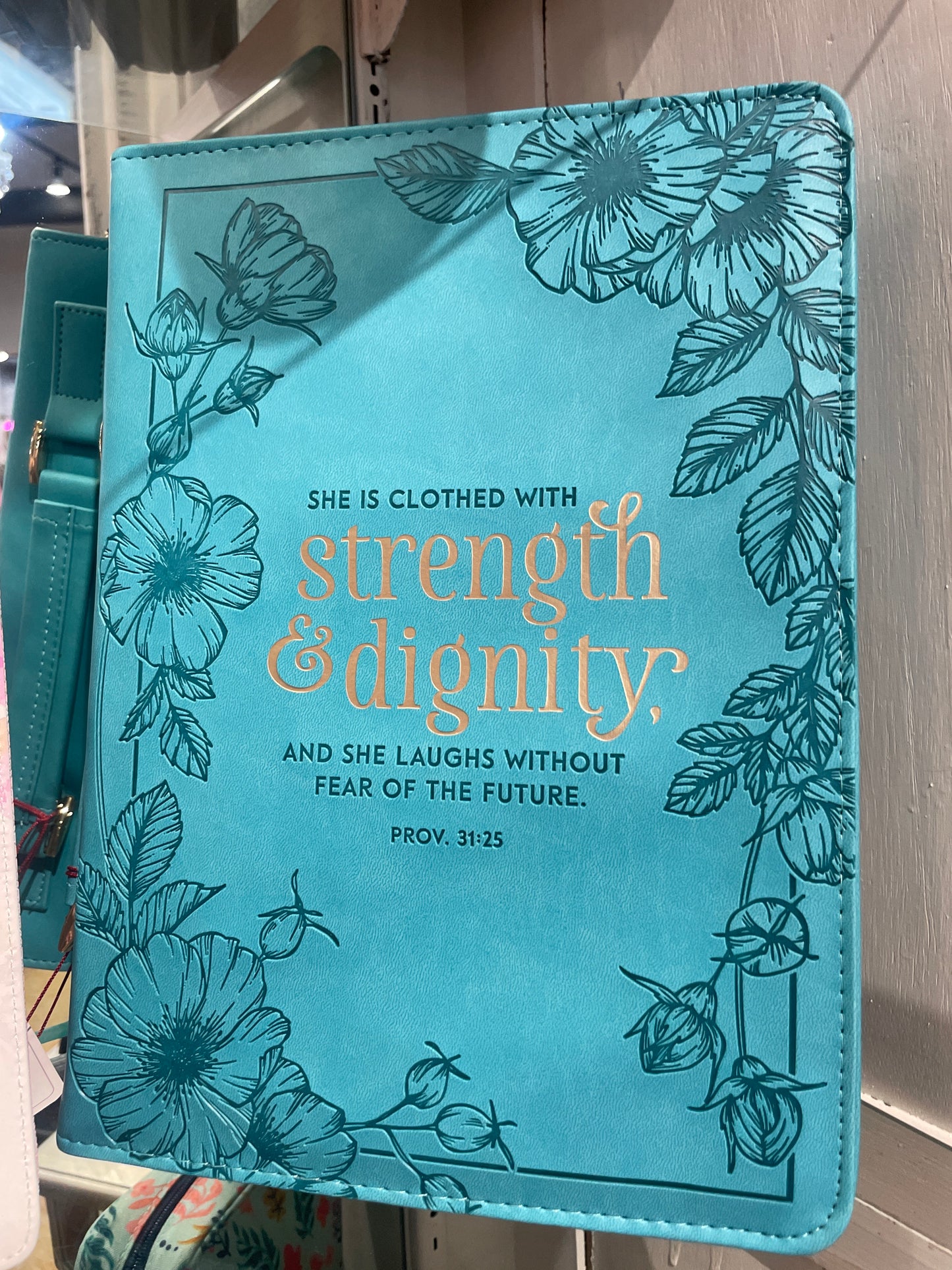 BIBLE COVER FASHION TEAL STRENGTH&DIGNITY