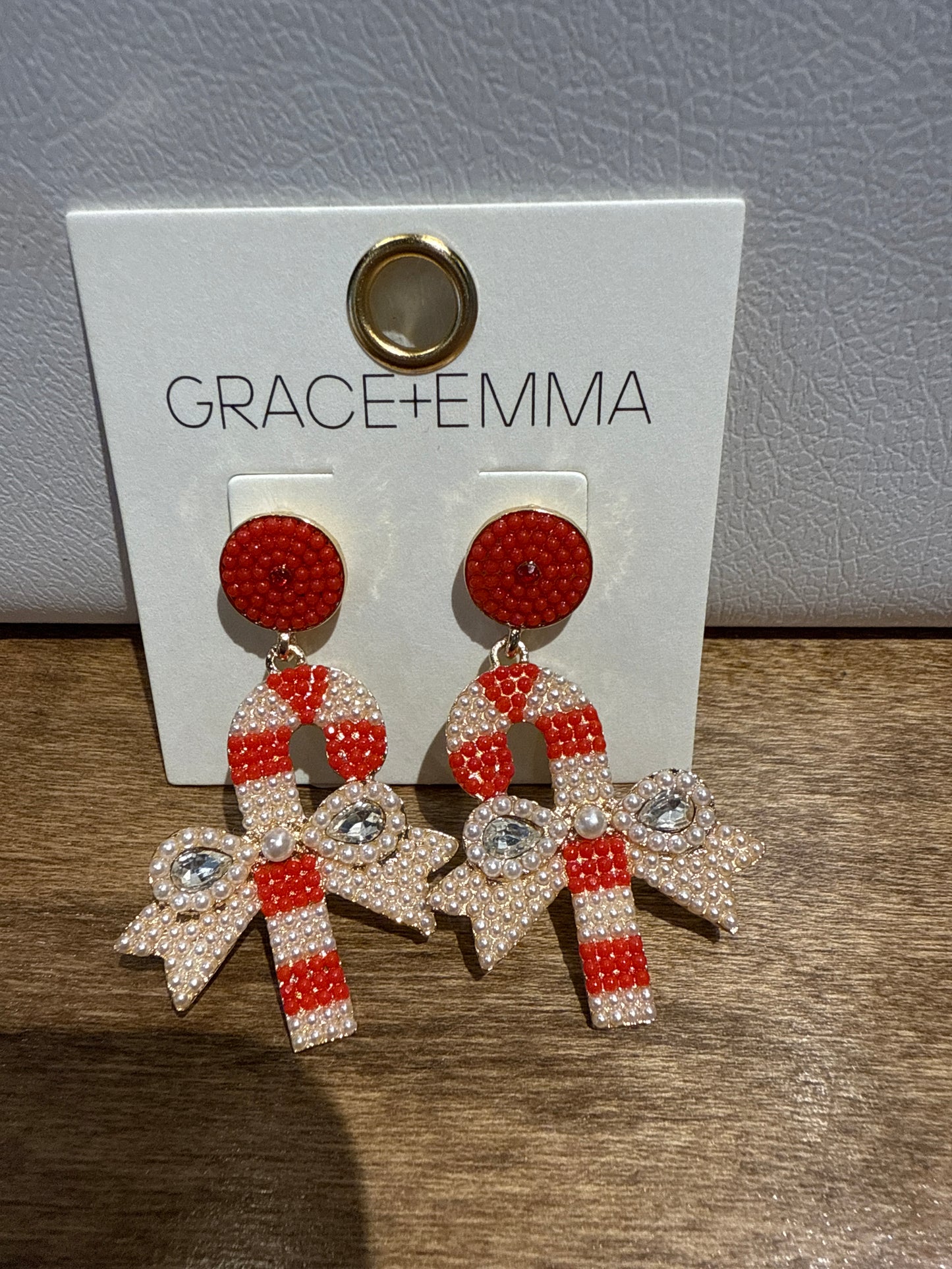 Bow candy cane earrings