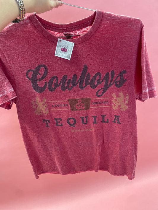 Cowboys and Tequila Red Burnout tee