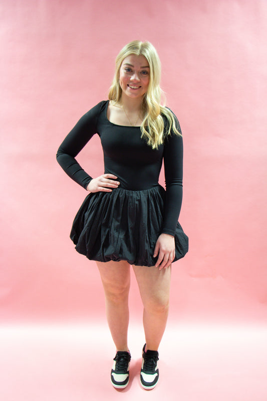 Black Long Sleeve Bubble Skirt Romper