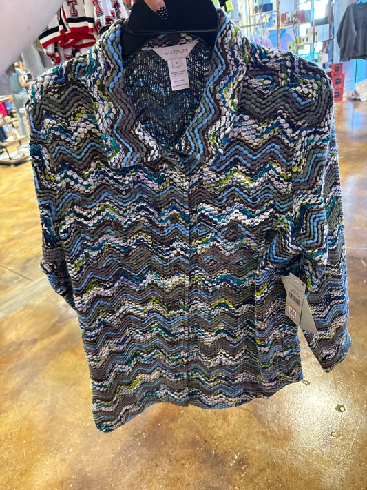 Crochet cuffed 2-pkt button front shacket