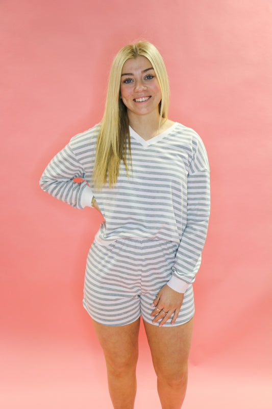 Comfy Casual Set: Striped V-Neck & Shorts