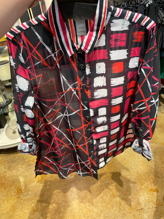 ROLL CUFFED SLEEVE BUTTON UP MULTI PATTERN TOP