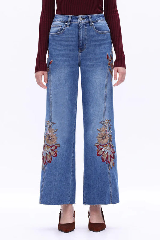 HIGH RISE EMBROIDERED WIDE LEG