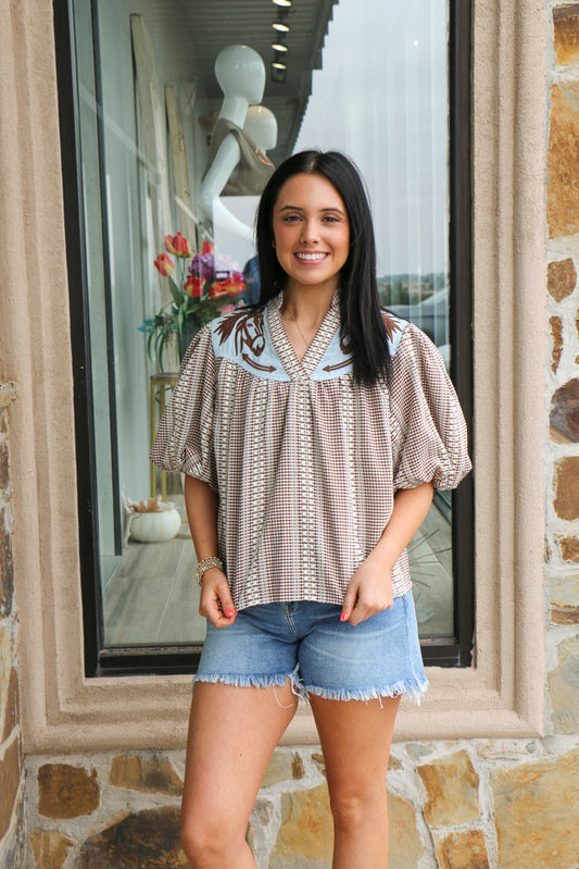 Puff Sleeve Gingham top