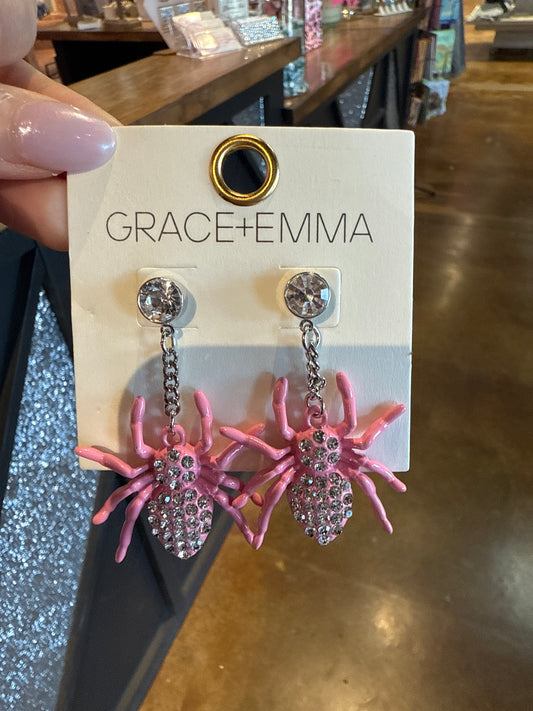 Pink spider earrings