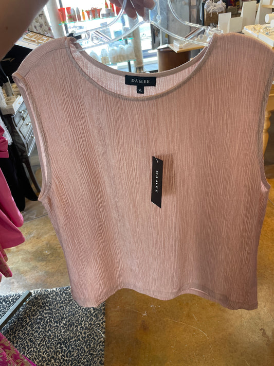 Crinkled Sleeveless Jewel Neck Top