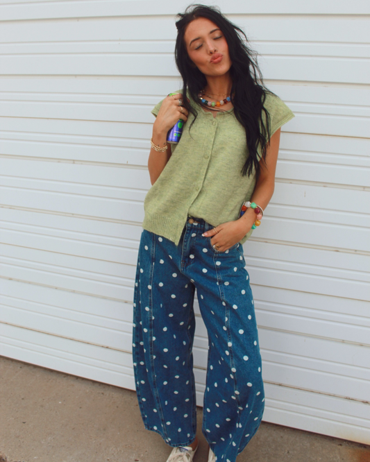 Polka dot barrel jean