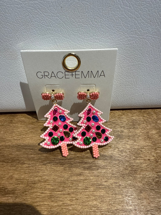 PINK CHRISTMAS TREE EARRING