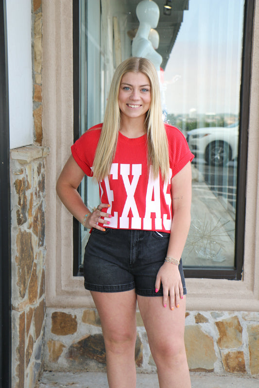 red texas short sleeve knit tee