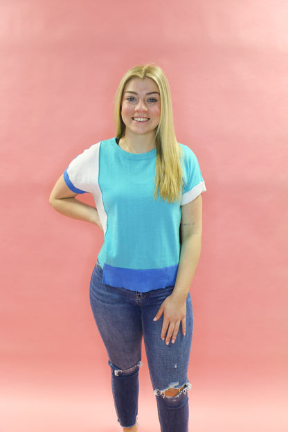 Blue Multi Color Block Sweater