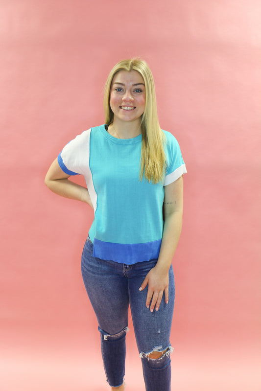 Blue Multi Color Block Sweater