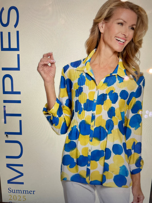 Cinched Tab Cuffed 3/4 Slv Multi-Tuck Bttn Frt Shirt