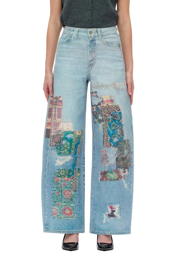 COLD TRANSFER PRINTING BARREL JEANS