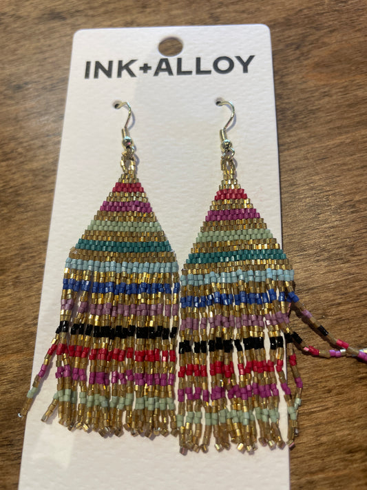 GOLD LINES BEADED FRINGE MULTI COLOR