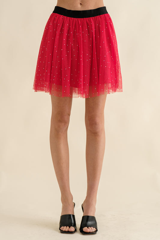 Red tulle mini skirt