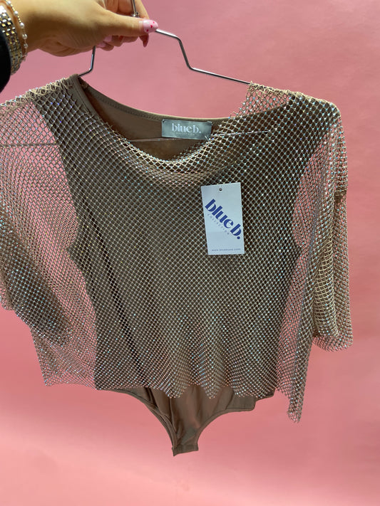 MESH NET CRYSTAL STUDDED CROP BODY SUIT