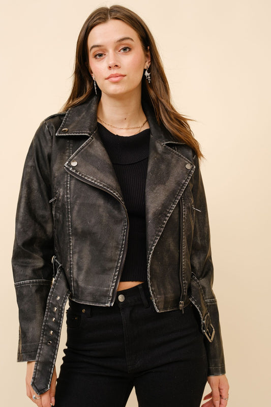 Washed Leather Moto Jacket