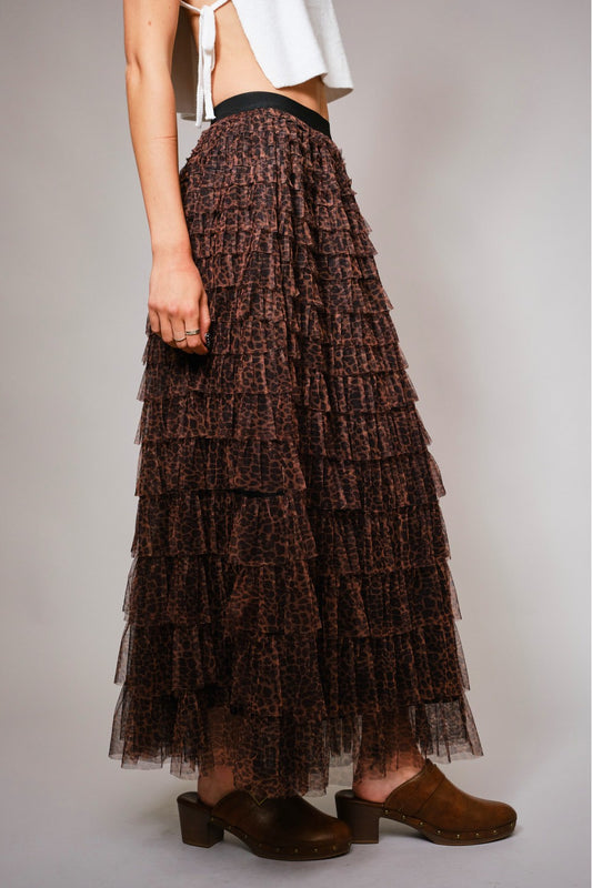 Leopard mesh maxi skirt