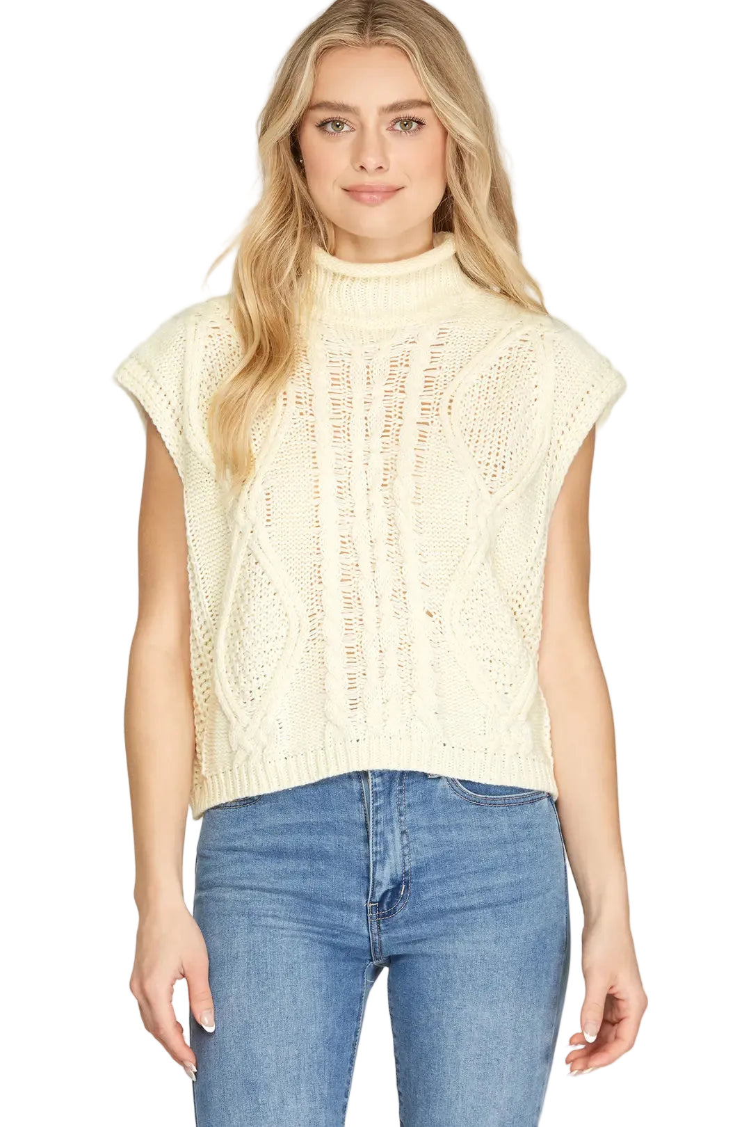 CREAM DROP SHOULDER SWEATER VEST