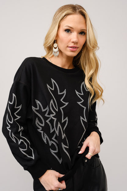WESTERN BOOTS STITCH PULLOVER SWEATSHIRT