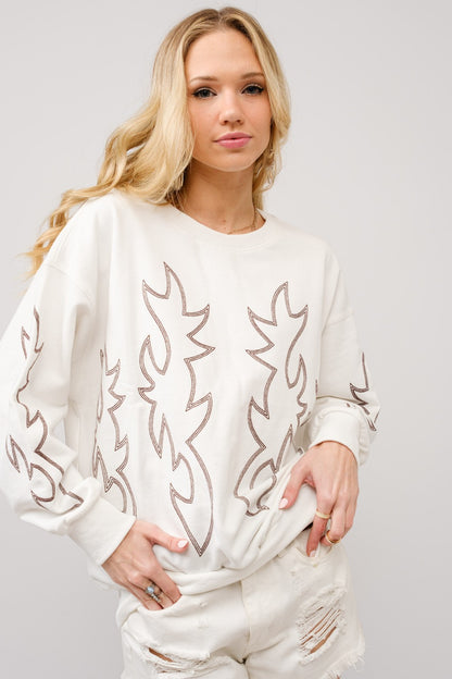 WESTERN BOOTS STITCH PULLOVER SWEATSHIRT