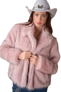 Light pink faux fur coat