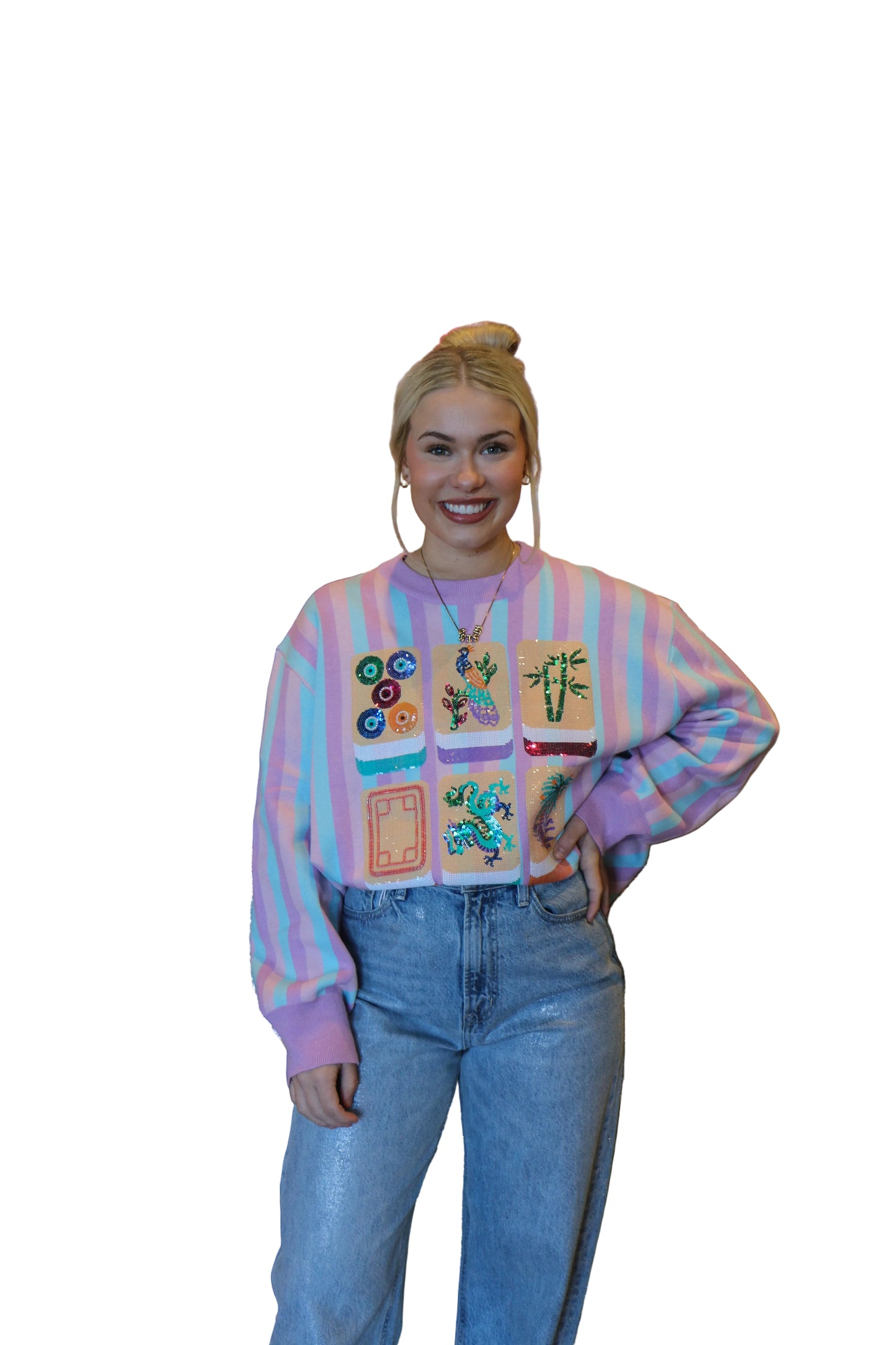 Queen of Sparkle Stripe Mahjong Tile Sweater
