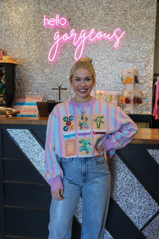 Queen of Sparkle Stripe Mahjong Tile Sweater