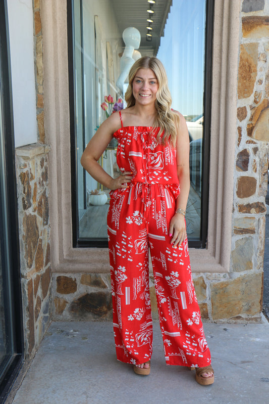 Red/ White Beach Blouse and Pant Set