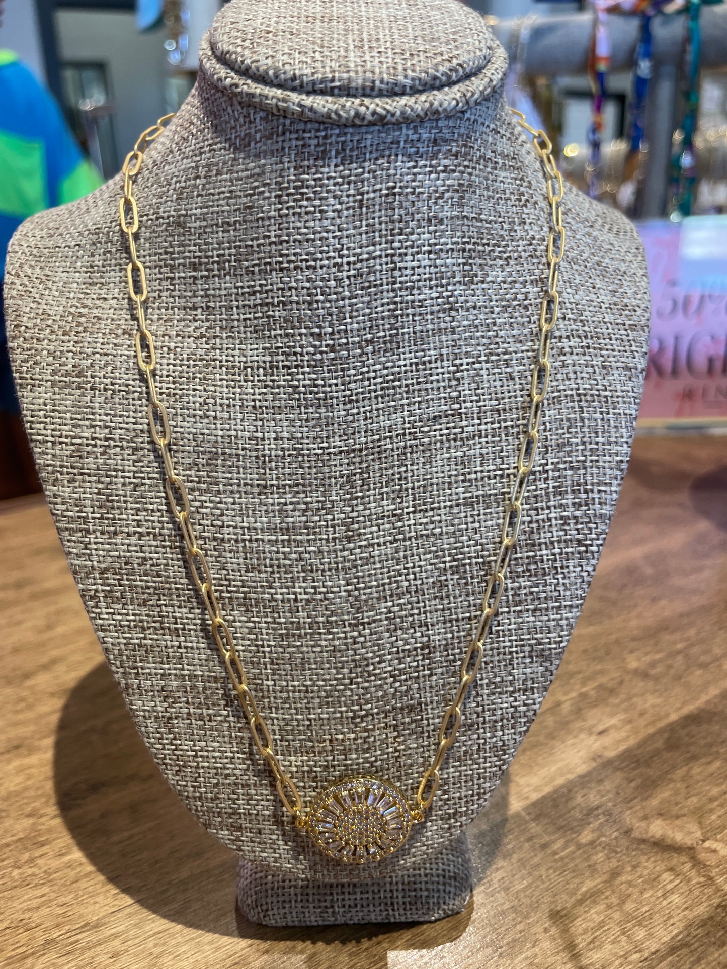 Pave CZ Clear Wheel Sm 16" Paperclip Necklace