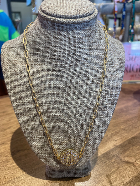 Pave CZ Clear Wheel Sm 16" Paperclip Necklace