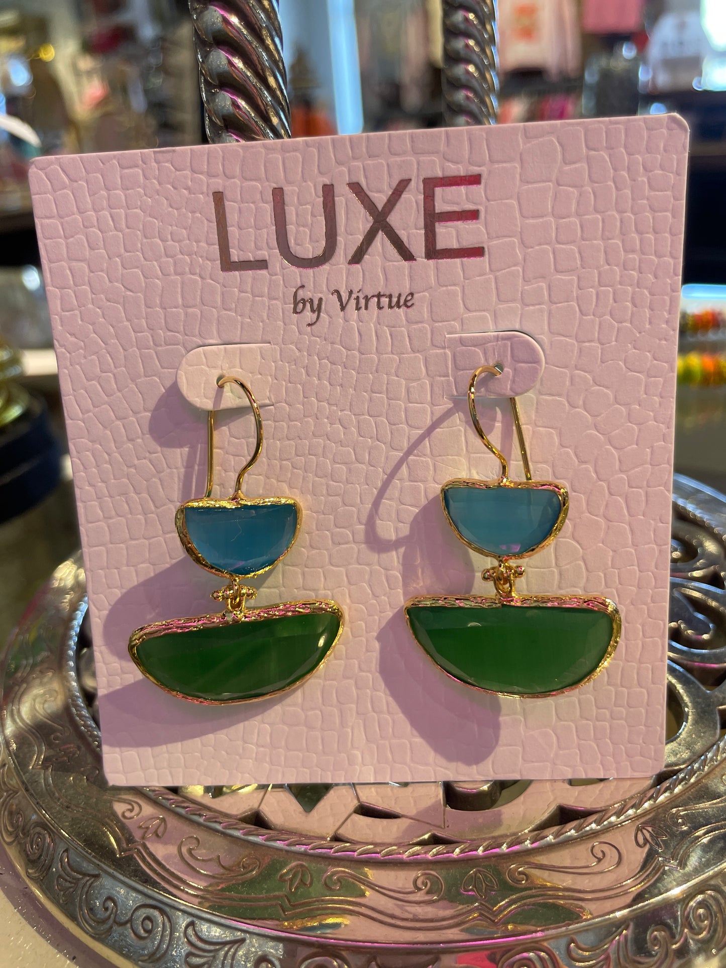 Regina Double Bezel Drop Stone Earring
