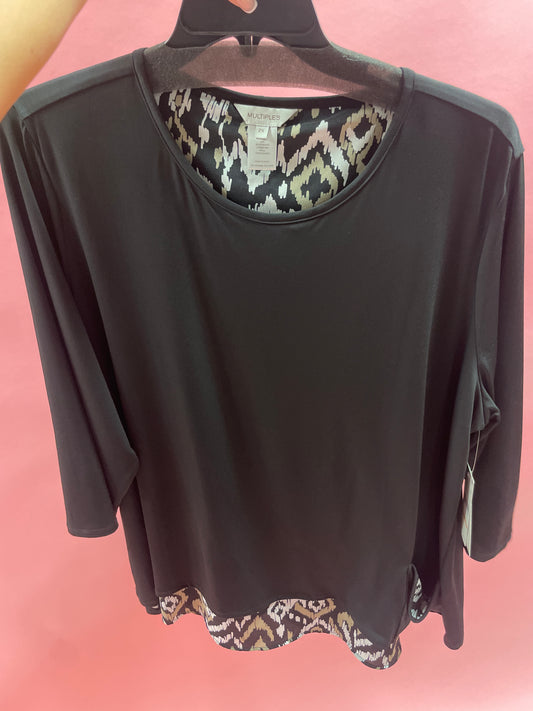 3/4 SLV SCOOP NK-1-PKT HI-LO SPLIT BK LAYERED TOP