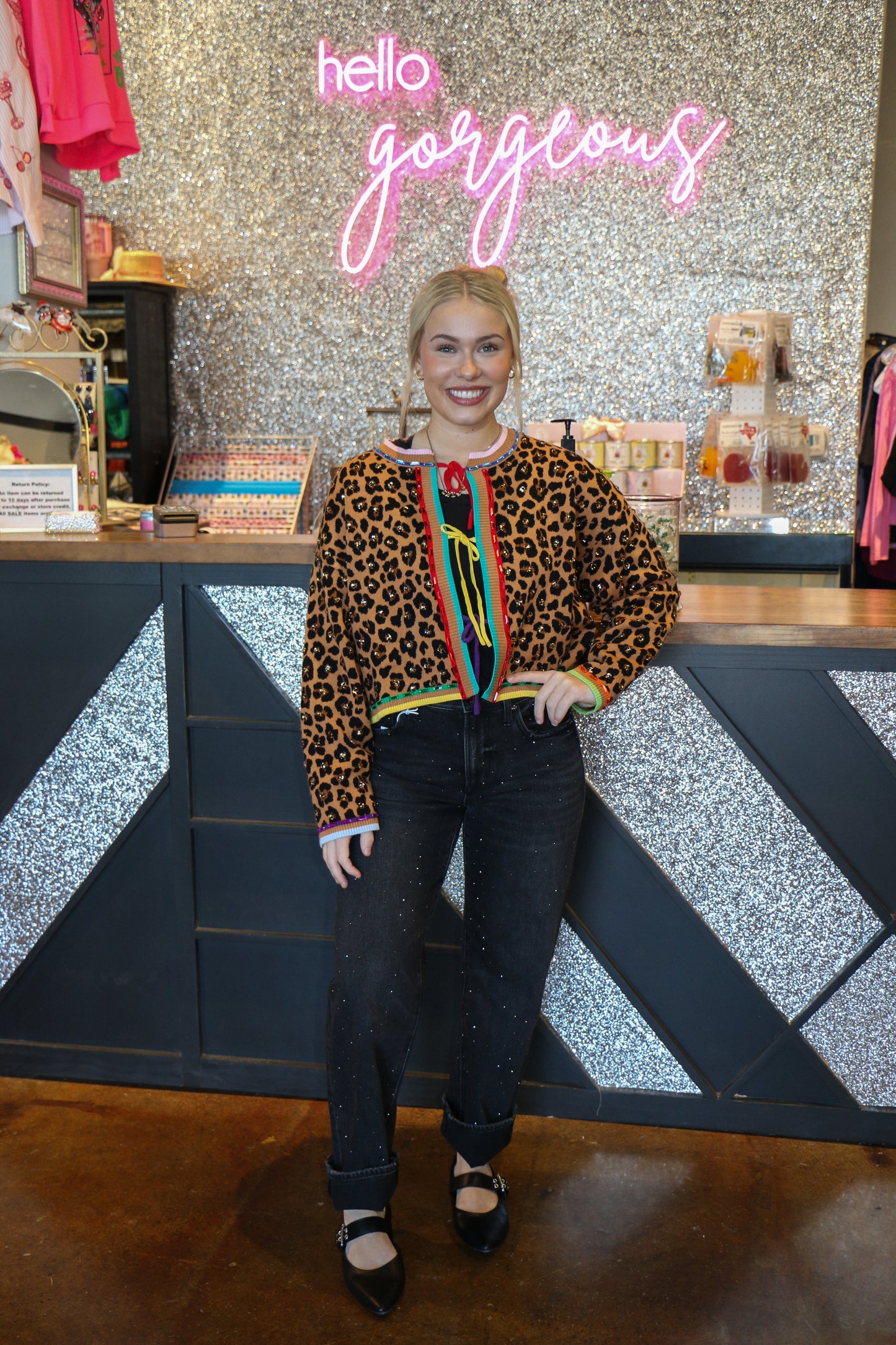 Leopard Multi Tie Rhinestone Sweater