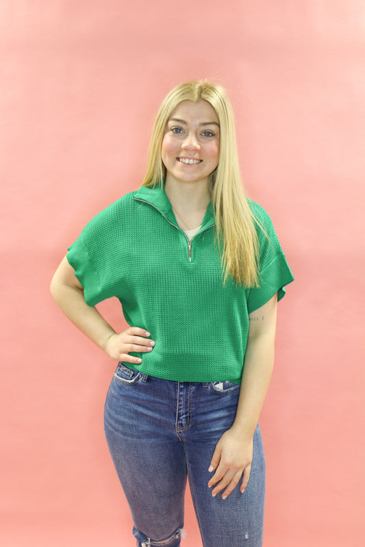 Emerald Open Zip Sweater