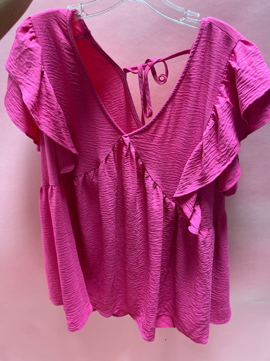 Plus Size Ruffle V Neck Tie Back Tunic Top