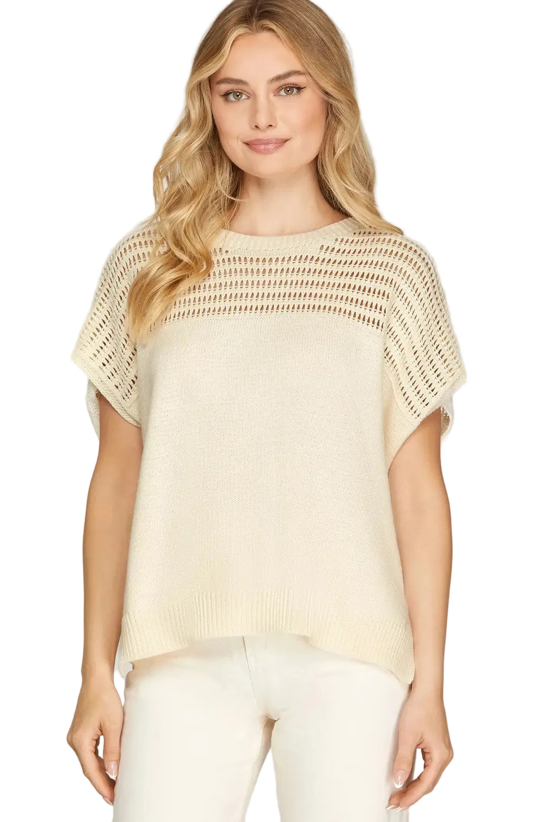 Cream dolman sleeve crew neck