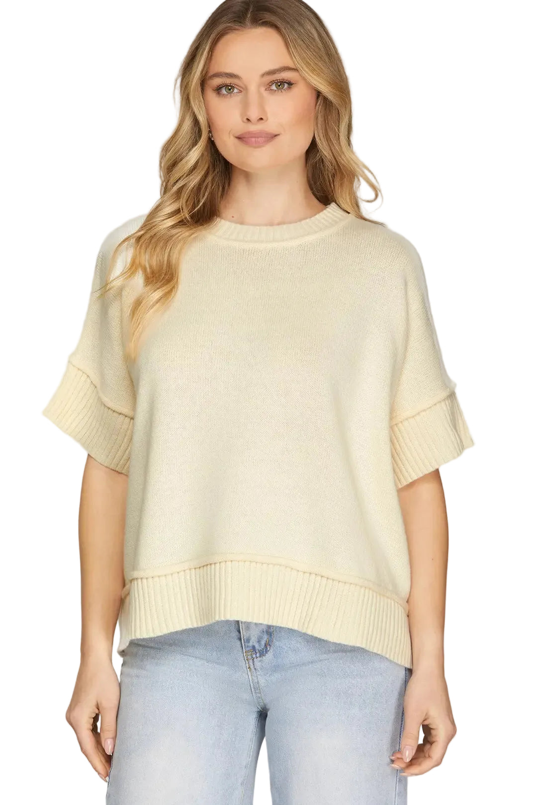 CREAM DROP HALF SLEEVE CREWNECK