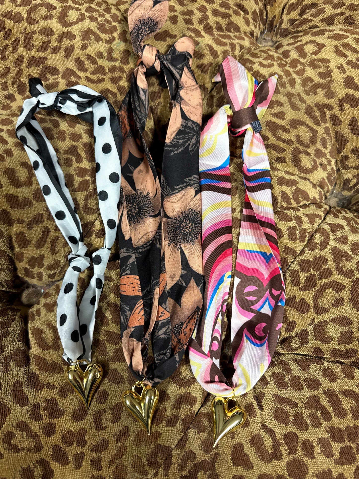 Puff Heart on Scarf Necklace