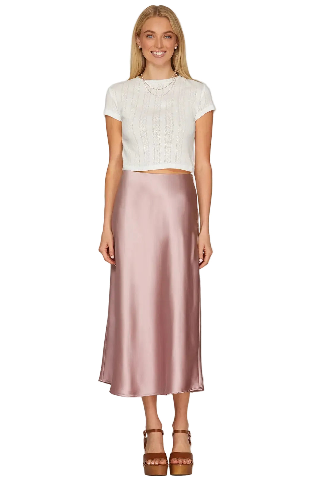 ROSE SATIN MIDI SKIRT