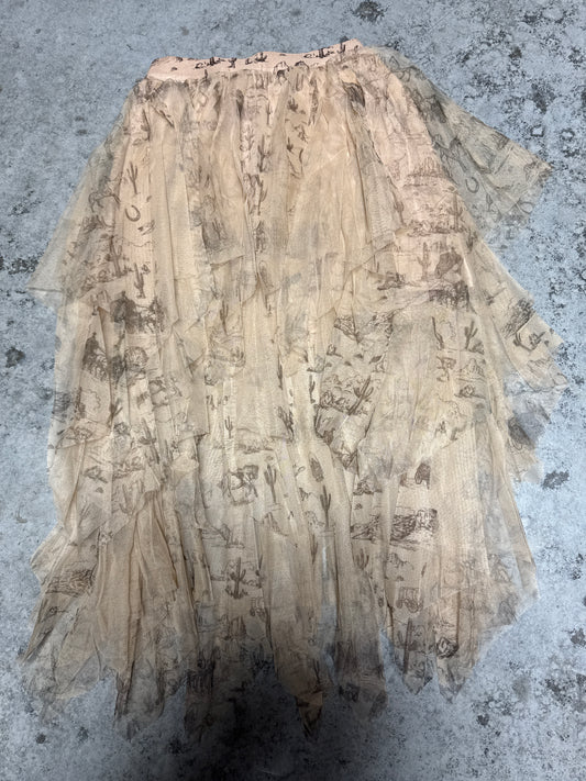 Lined tiered printed mesh skirt