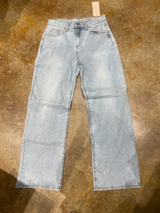 light washed denim wide leg jeans