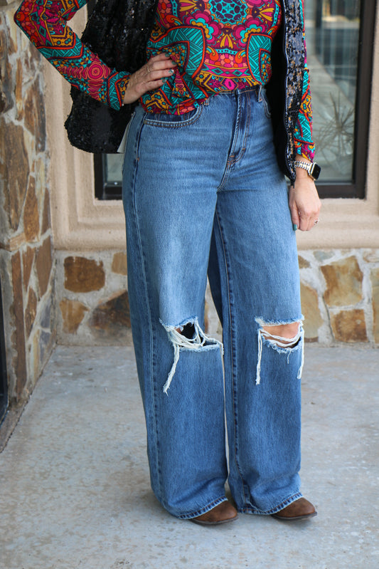 Dark wide leg jeans