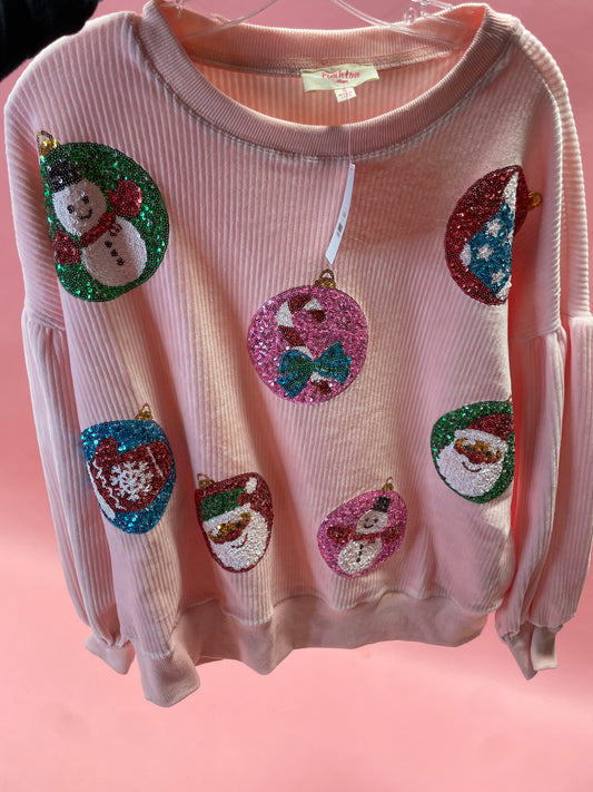 Knit Corduroy Sequin Ornament Sweater