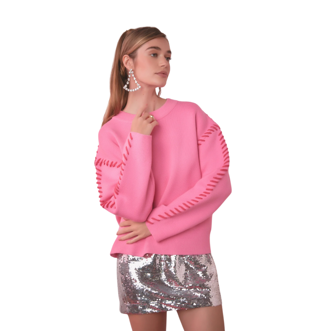 WHIP STITCH PINK BLUSH SWEATER