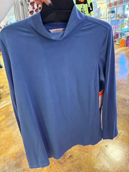 blue mock neck top